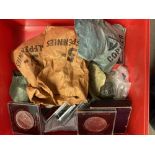 COINS : Biscuit plastic tub of mixed coins including Commemorative Crowns plus bags of coppers,