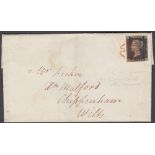 STAMPS : PENNY BLACK COVER : Plate 1b lettered (FK) three margin example on wrapper from