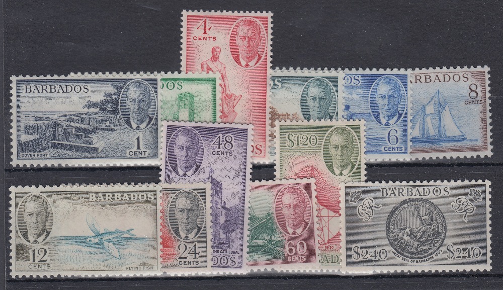 STAMPS BARBADOS : 1950 GVI set to $2.40, lightly M/M, SG 271-82.