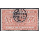 GREAT BRITAIN STAMPS : 1882 £5 Orange lettered (AE) fine used with single Edinburgh CDS 10th Feb