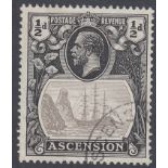 STAMPS ASCENSION 1924 1/2d Grey Black and Black, fine used example showing the CLEFT ROCK flaw,