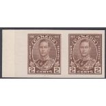 STAMPS CANADA 1935 2c Brown Silver Jubilee PLATE PROOF horizontal pair mounted on card