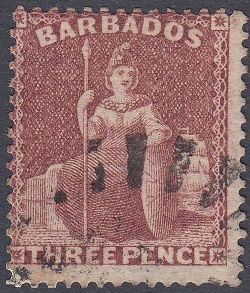 STAMPS BARBADOS : 1873 3d Brown-Purple,