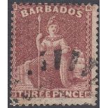 STAMPS BARBADOS : 1873 3d Brown-Purple,