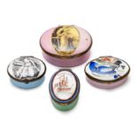 A GROUP OF FOUR ENGLISH ENAMEL 'NAVAL INTEREST' PATCH BOXES, SOUTH STAFFORDSHIRE, CIRCA 1800