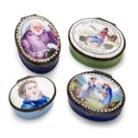 A GROUP OF FOUR ENGLISH ENAMEL PATCH BOXES, SOUTH STAFFORDSHIRE, LATE 18TH CENTURY