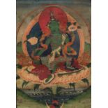 A THANG-KA DEPICTING GREEN TARA, EASTERN TIBET, 19TH CENTURY