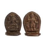 TWO COPPER REPOUSSE DEVOTIONAL PLAQUES, NEPAL, 18TH / 19TH CENTURY