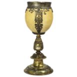 Ⓦ A GERMAN PARCEL-GILT-SILVER 'OSTRICH EGG' CUP, 17TH CENTURY AND LATER