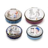 A GROUP OF FOUR ENGLISH ENAMEL PATCH BOXES, SOUTH STAFFORDSHIRE, LATE 18TH / EARLY 19TH CENTURY