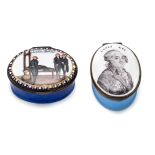 TWO ENGLISH ENAMEL PATCH BOXES COMMEMORATING LOUIS XVI, SOUTH STAFFORDSHIRE, LATE 18TH CENTURY