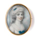 ˜A PORTRAIT MINIATURE OF A LADY, ENGLISH SCHOOL, CIRCA 1790
