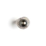 CULTURED PEARL AND DIAMOND DRESS RING