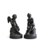 A PAIR OF WEDGWOOD BLACK BASALT FIGURES OF CUPID AND PSYCHE, 19TH CENTURY