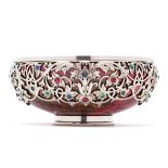 A FABERGE JEWELLED SILVER-MOUNTED RHODONITE BOWL