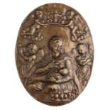 □ A BRONZE PLAQUETTE OF THE VIRGIN AND CHILD, 19TH CENTURY