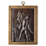 □ A BRONZE PLAQUE OF HERCULES AND ANTAEUS, MASTER OF THE LABOURS OF HERCULES (FOLLOWER OF MODERNO),
