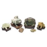 A GROUP OF FIVE CHINESE HARDSTONE FROGS, 20TH CENTURY