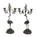 A PAIR OF BRONZE AND BRASS ~STORK~ CANDELABRA, THOMAS ABBOTT, BIRMINGHAM, SECOND QUARTER 19TH CENTUR