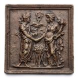 □ A BRONZE PLAQUETTE OF AN EMPEROR AND CONCORD, CRISTOFORO DI GEREMIA (ACTIVE 1456-1476), PROBABLY 1