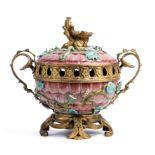 A FRENCH PORCELAIN AND ORMOLU MOUNTED LARGE POT POURRI BOWL AND COVER, EDME SAMSON & CIE, PARIS, LAT