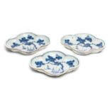 THREE CHINESE BLUE AND WHITE ~THREE FRIENDS OF WINTER~ DISHES, 17TH CENTURY