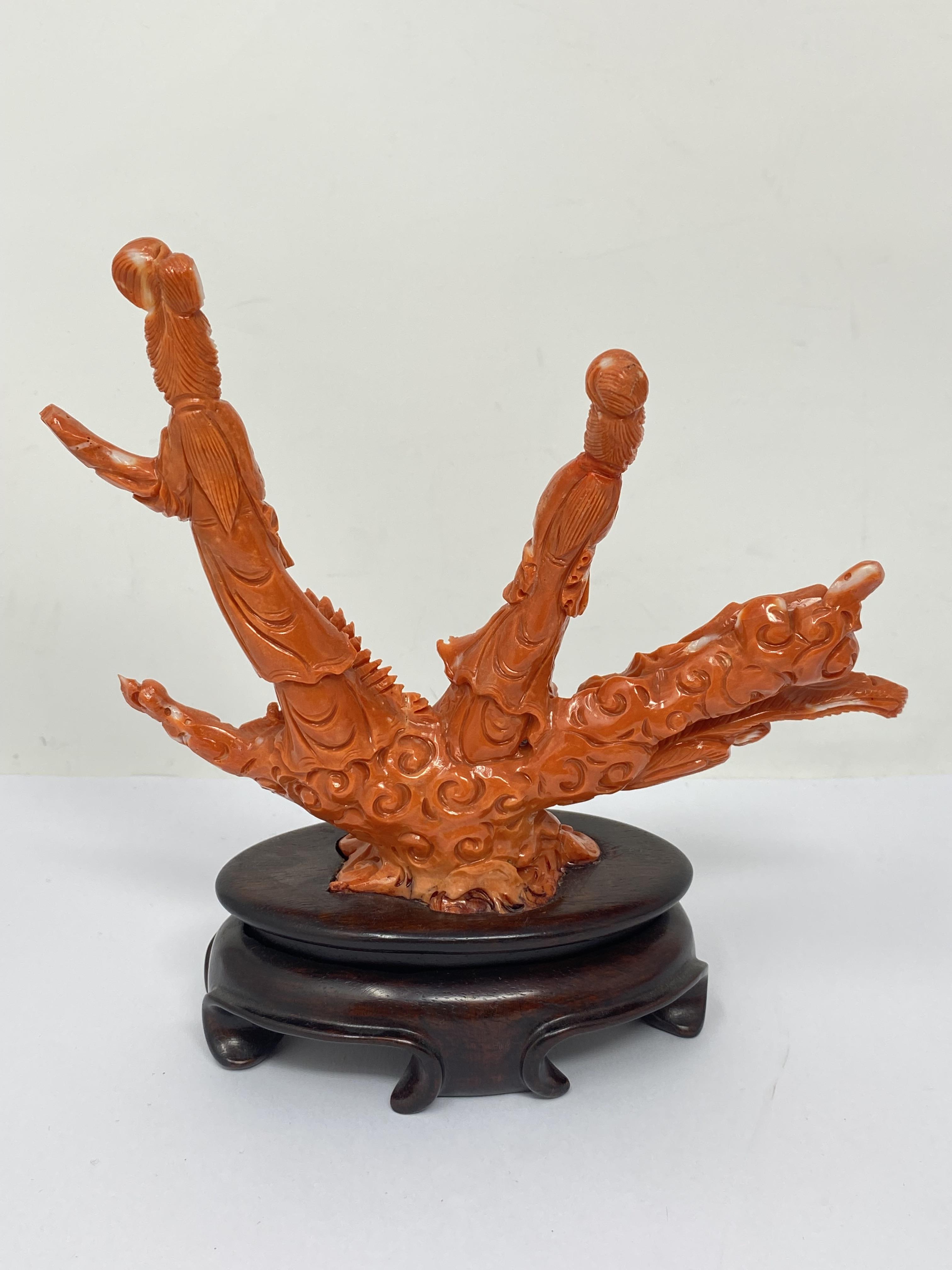 ˜A CHINESE CORAL GROUP OF TWO MAIDENS ON A PHOENIX, 20TH CENTURY - Image 4 of 5