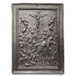 □ A LEAD PLAQUETTE OF THE CRUCIFIXION OF CHRIST AND THE TWO THIEVES, GALEAZZO MONDELLA, KNOWN AS MOD