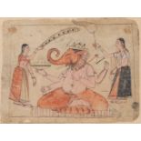 □ GANESHA WITH FEMALE ATTTENDANTS, RAJASTHAN, POSSIBLY AJMER, C.1800