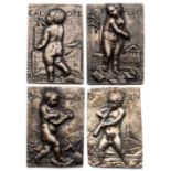□ FOUR SMALL SILVER PLAQUETTES OF ~MUSES~ PUTTI, AFTER PETER FLOETNER (c.1485-1546) AND THE ~Meister