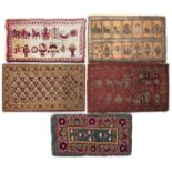 FIVE JAIN CLOTH MANUSCRIPT COVERS, GUJARAT, 19TH CENTURY