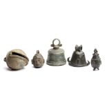 FIVE BRONZE BELLS, JAVA, CIRCA 14TH/15TH CENTURY