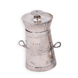 AN EDWARDIAN SILVER NOVELTY PEPPER MILL, HILLIARD & THOMASON, BIRMINGHAM, 1901