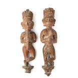 TWO CARVED WOOD ARCHITECTURAL STRUTS, GUJARAT, WESTERN INDIA, 19TH CENTURY