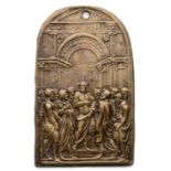 □ A BRONZE PLAQUETTE OF CHRIST APPEARING TO THE APOSTLES, ITALIAN, MID 16TH CENTURY