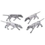 A SET OF FOUR SILVER DOG FIGURAL PEPPERETTES, GERMAN, EARLY 20TH CENTURY