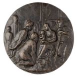 □ A BRONZE PLAQUETTE OF THE ADORATION OF THE MAGI, CIRCLE OF PAUL VAN VIANEN (1570-1614)