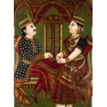 A REVERSE GLASS PAINTING OF A COUPLE, SOUTH INDIA, PROBABLY THANJAVUR (TANJORE), CIRCA 1900