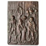 □ A BRONZE PLAQUETTE OF THE SCOURGING OF CHRIST, SOUTH GERMAN, EARLY 17TH CENTURY