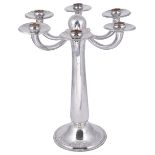 A GERMAN SILVER SIX-LIGHT CANDELABRUM, B.W.K.S (BREMER WERKSTAETTEN FUER KUNSTGEWERBLICHE SILBERARBE