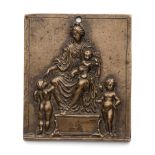 □ A BRONZE PLAQUETTE OF THE MADONNA AND CHILD, AFTER GALEAZZO MONDELLA, KNOWN AS MODERNO (1467-1528)