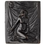 □ A BRONZE PLAQUETTE OF A FEMALE NUDE, GERMAN SCHOOL, 17TH CENTURY