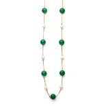 DYED GREEN AGATE AND PEARL NECKLACE