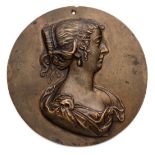 □ A BRONZE PORTRAIT MEDALLION OF A WOMAN, FLEMISH OR ITALIAN, LATE 17TH CENTURY