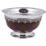 A GEORGE V SILVER-MOUNTED MAPLE WOOD MAZER BOWL, OMAR RAMSDEN, LONDON, 1931