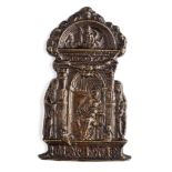 □ A BRONZE PAX OF THE VIRGIN AND CHILD, AFTER GALEAZZO MONDELLA, KNOWN AS MODERNO (1467-1528)