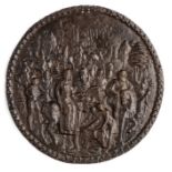 □ A BRONZE PLAQUETTE OF DIDO FOUNDING CARTHAGE, GERMAN, PROBABLY LATE 16TH / EARLY 17TH CENTURY