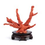 ˜A CHINESE CORAL GROUP OF TWO MAIDENS ON A PHOENIX, 20TH CENTURY