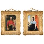 ˜A PAIR OF PORTRAIT MINIATURES OF AN OFFICER AND HIS WIFE, BY M.D.C. HONEYMAN, DATED 1849 AND 1850 R