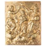 □ A BRONZE-GILT PLAQUETTE OF THE CORONATION OF THE VIRGIN, PROBABLY GERMAN OR FLEMISH, EARLY 17TH CE